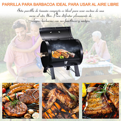 Outsunny Barbecue a Carvão de Mesa Barbecue a Carvão Compacta com Termômetro e Alças para Jardim Exterior Campismo 50x35x39 cm Preto