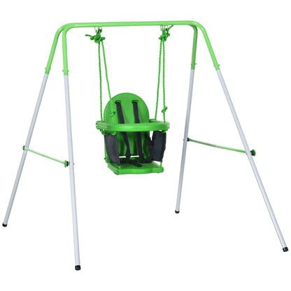 Outsunny Baloiço Infantil de Aço Baloiço para Crianças de 6-36 Meses com Encosto Alto e Arnês de Segurança para Interior e Exterior Carga Máxima 25 kg 122x146x122 cm Verde