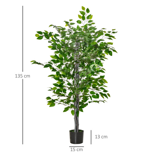 HOMCOM Planta Artificial Ficus 135 cm com Vaso 756 Folhas Planta Artificial Realista para Interior e Exterior Planta Artificial Decorativa Verde