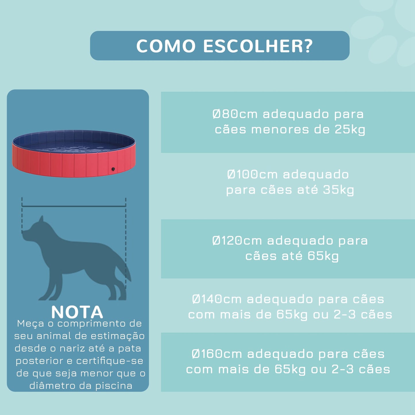 PawHut Piscina Dobrável para Cães Gatos Banheira Portátil para Animais de Estimação PVC Antiderrapante Múltiplo Uso para Interior e Exterior Ø160x30 cm Vermelho