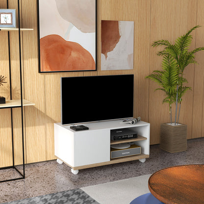 HOMCOM Móvel de TV Mesa de Sala de Estar Moderna de TV de 42 Polegadas com 4 Rodas com 1 Porta e 2 Prateleiras de Armazenamento 80x45x39,5 cm Branco