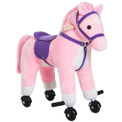 Cavalo para Crianças acima de 36 Meses Cavalo com Rodas Sons de Relincho e Pedais Carga Máxima 60 kg 55x23x60 cm Rosa