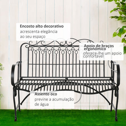 Outsunny Banco de Jardim de 2 Lugares 110x60x97cm Banco de Exterior de Metal com Encosto Decorativo e Apoio para os Braços para Terraço Balção 200kg Preto