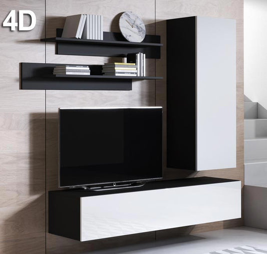 Conjunto de muebles Leiko 4D negro y blanco (1,6m)