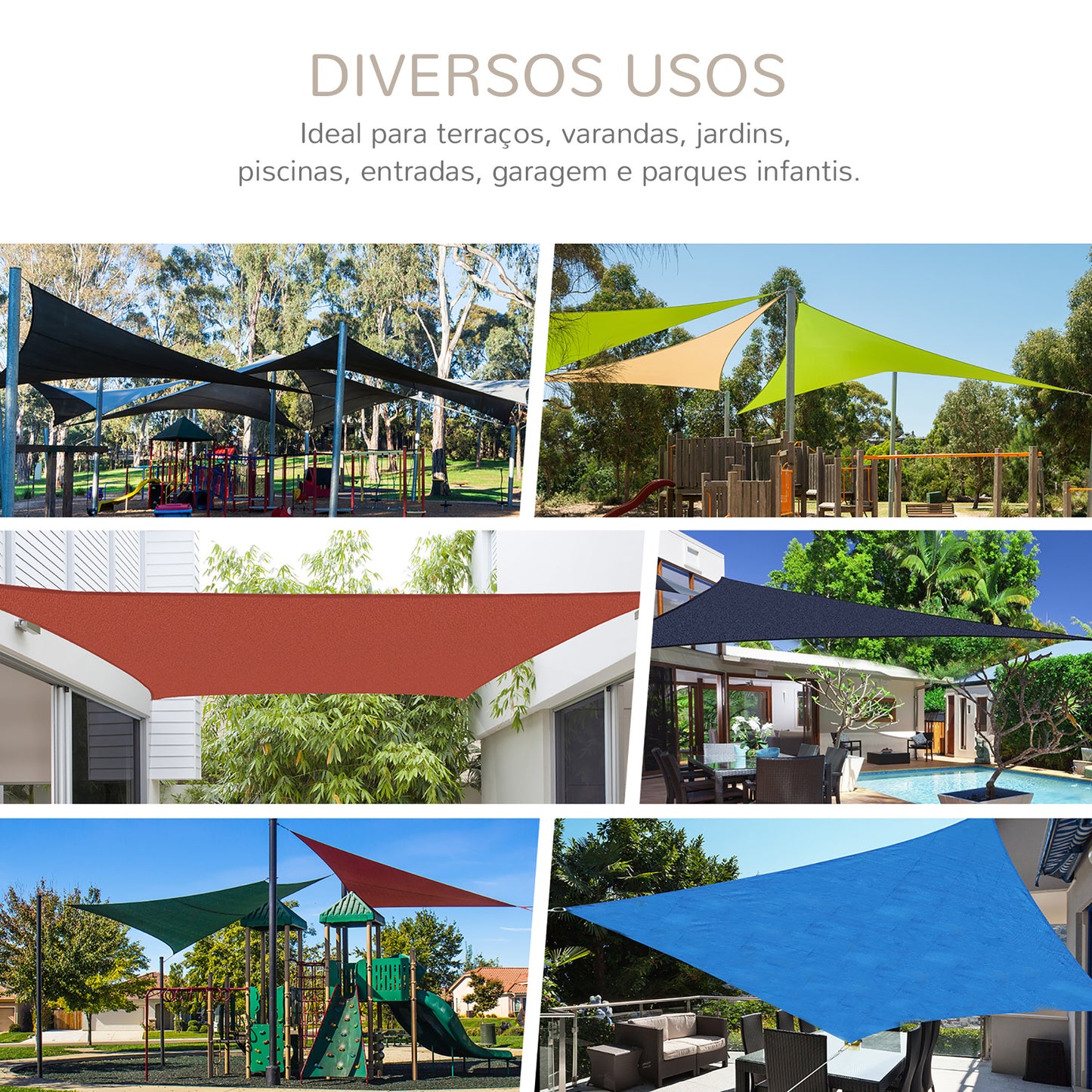 Outsunny Vela de Sombra Triangular 3x3x3 m Toldo Vela de HDPE com Proteção UV Aneis em Forma de D e Cordas para Jardim Pátio Piscina Bege