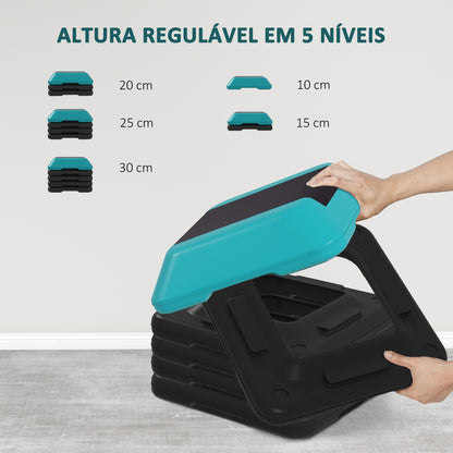 SPORTNOW Step para Exercício Aeróbico Plataforma Step Antideslizante com Altura Ajustável de 10/15/20/25/30 cm Carga 150 kg para Exercício em Casa Ginásio Azul