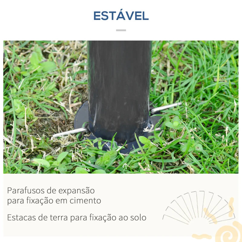 Pérgola de Jardim 3x6m com Teto Duplo com 6 Telas Mosquiteiras Zíper e Estrutura de Metal Cinza Escuro