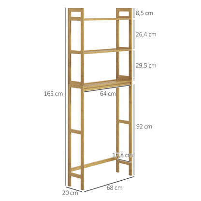 kleankin Estante sobre Sanita de Bambu Estante Casa de Banho com 3 Prateleiras Pés com Almofadas Antiderrapantes e Anti-Tombo Estilo Moderno 68x20x135 cm Madeira