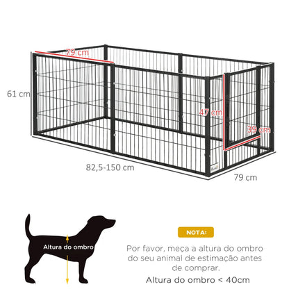 PawHut Parque para Cães de 6 Painéis Gaiola de Metal para Animais de Estimação com Largura Ajustável e Estrutura de Aço 82,5-150x79x61 cm Preto