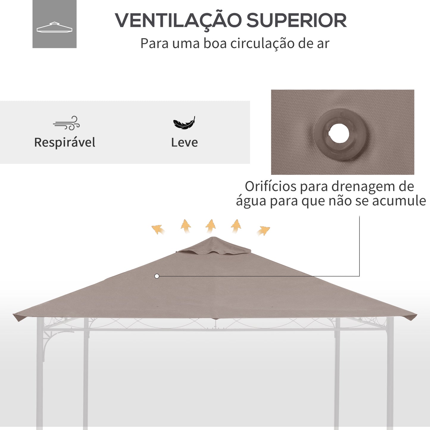 Outsunny Toldo de Substituição de 3x3m para Pérgola de Jardim com 8 Orifícios de Drenagem e Ventilação Bege