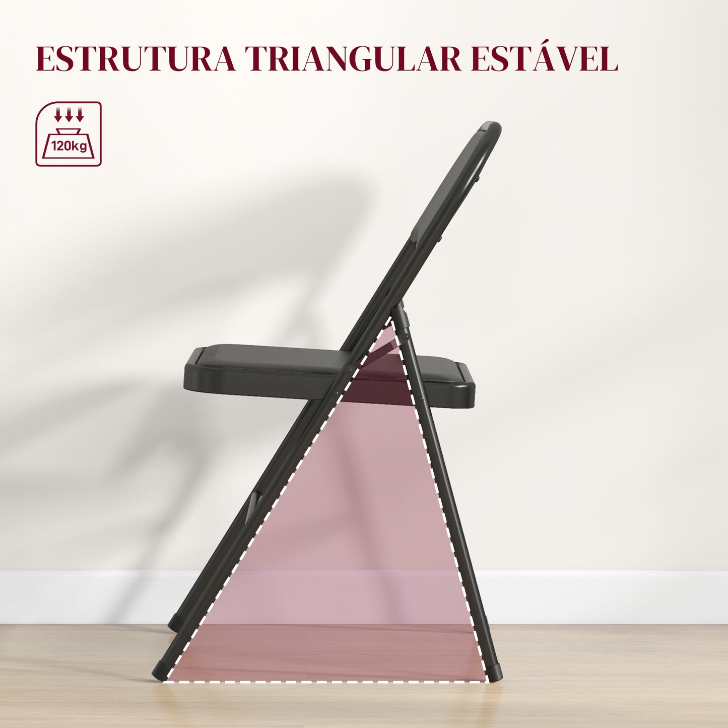 HOMCOM Conjunto de 2 Cadeiras Dobráveis Cadeiras Dobráveis com Encosto e Estrutura de Aço para Sala de Estar Escritório Estúdio 45x46x78 cm Preto