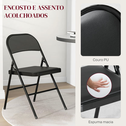 HOMCOM Conjunto de 2 Cadeiras Dobráveis Cadeiras Dobráveis com Encosto e Estrutura de Aço para Sala de Estar Escritório Estúdio 45x46x78 cm Preto