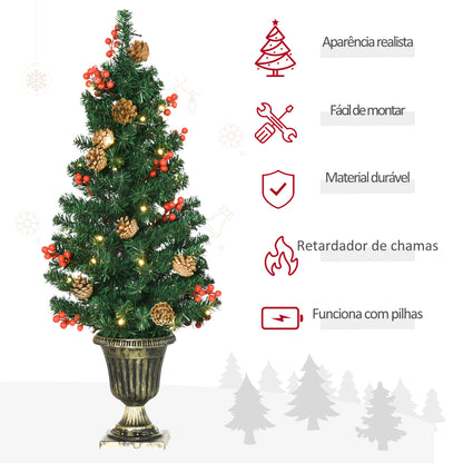 HOMCOM Conjunto de Decoração de Natal 4 Peças Decoração de Natal com 2 Árvores de Natal Coroa e Grinalda com Luzes LED Branca e Bagas Vermelhas 40x40x90cm Verde