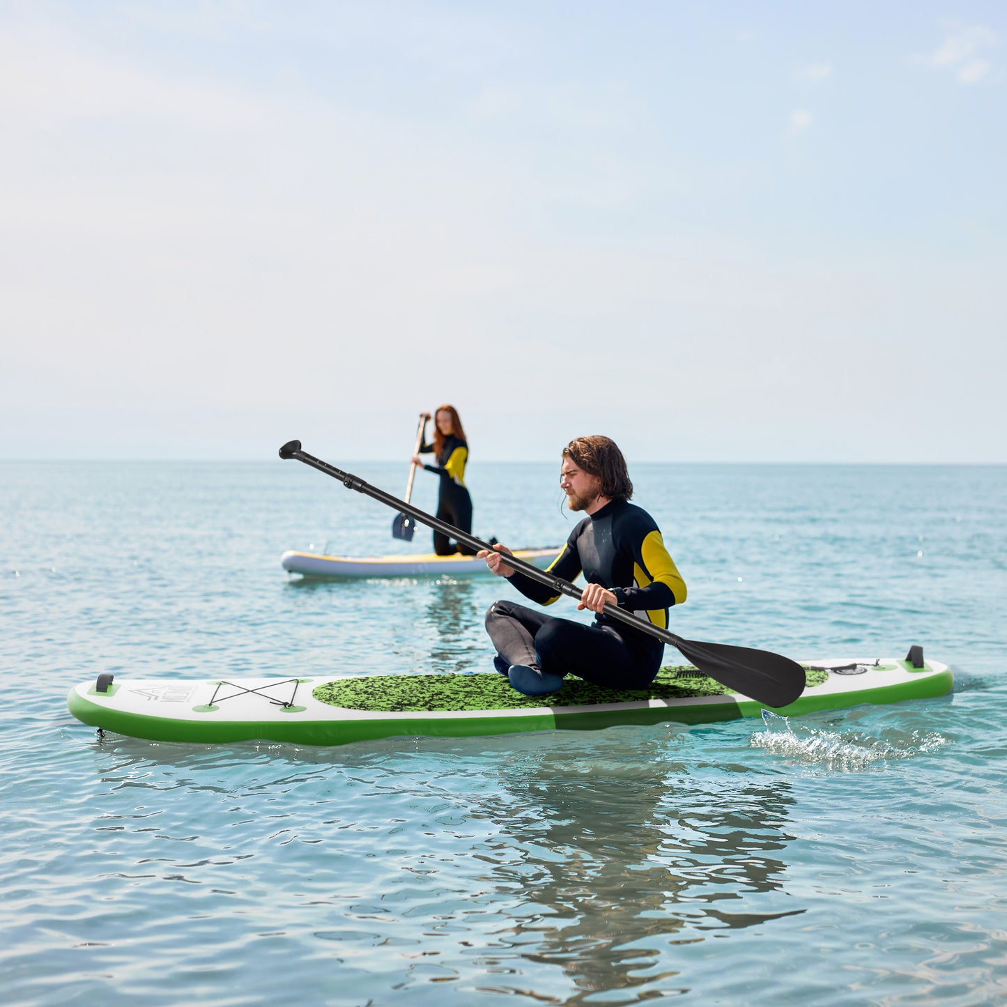 HOMCOM Prancha de Paddle Surf Inflável com Remo Ajustável entre 160-210cm com Barbatana Removível Bolsa de Transporte e Bomba de Insuflar Carga 100 kg 302x76x10cm Verde