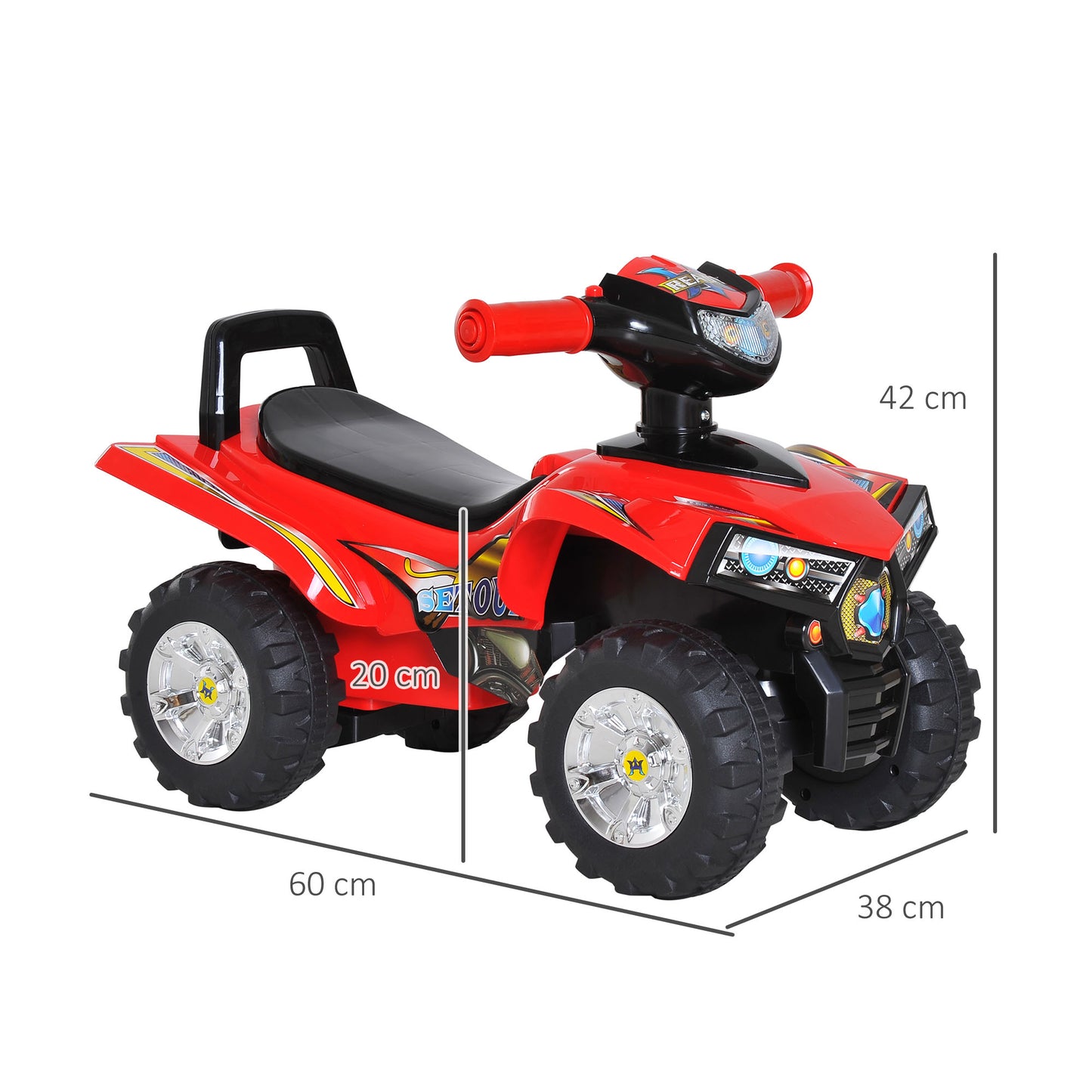 HOMCOM Quad passeio de criança Carro de bebê sem pedais brinquedo com chifre 60x38x42cm