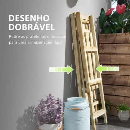 Outsunny Suporte de Madeira para Plantas Dobrável Estante Decorativo para Vasos de 3 Níveis com Estrutura em Forma de A para Jardim Pátio Varanda 100x36x112 cm Natural