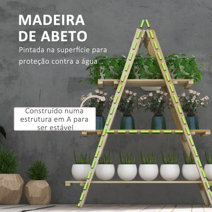 Outsunny Suporte de Madeira para Plantas Dobrável Estante Decorativo para Vasos de 3 Níveis com Estrutura em Forma de A para Jardim Pátio Varanda 100x36x112 cm Natural