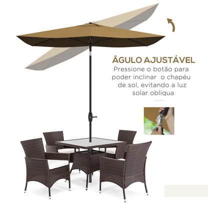 Outsunny Chapéu de Sol de Jardim 200x300x248 cm Proteção UV50+ Chapéu de Sol de Alumínio Inclinável com Teto de Ventilação e Manivela para Terraço Varanda Exterior Café