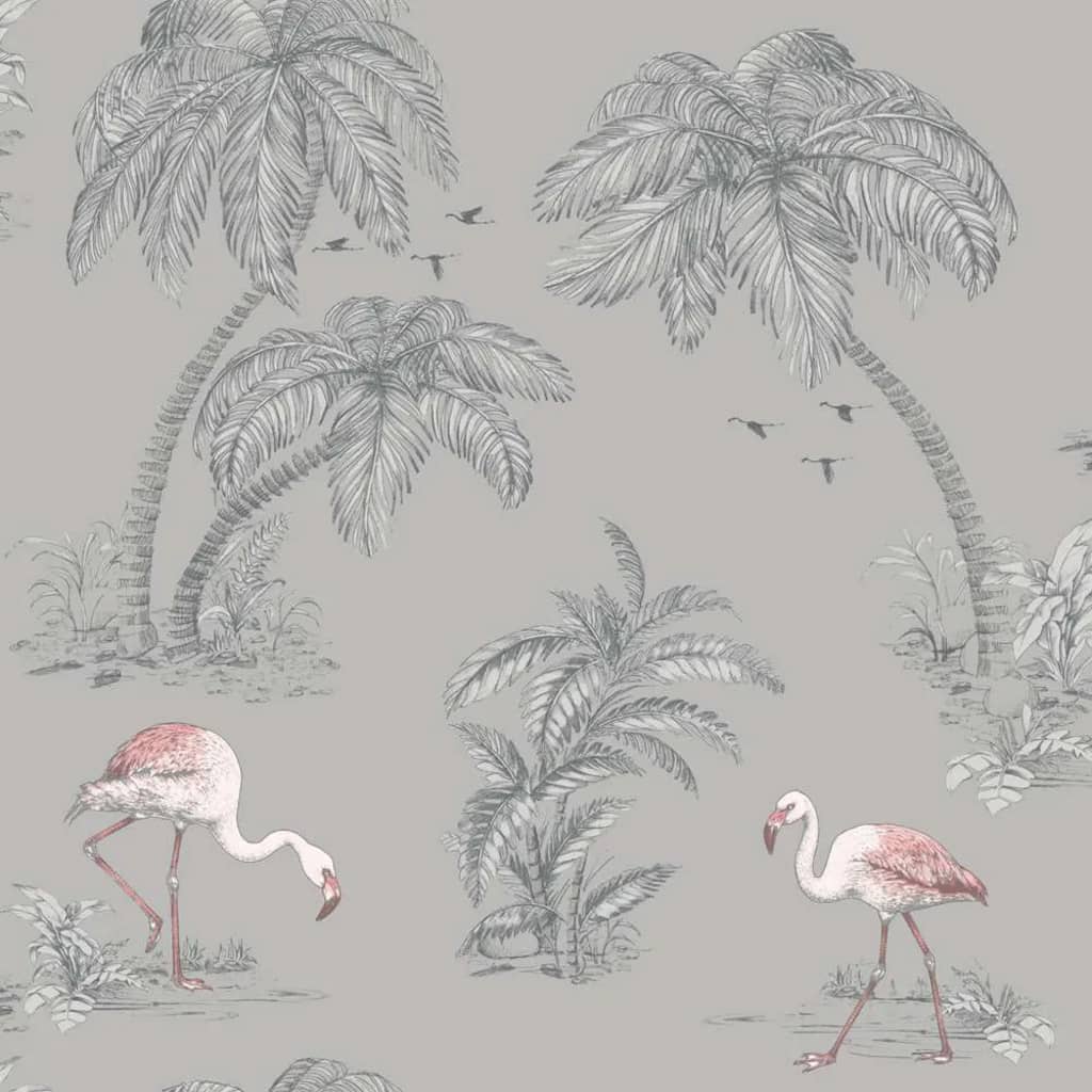 DUTCH WALLCOVERINGS Papel de parede Flamingo cinzento