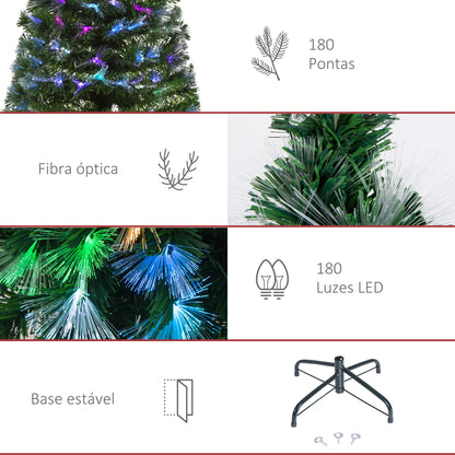 HOMCOM Árvore de Natal Artificial 150cm com 180 Ramos Luzes LED de Múltiplas Cores e Estrela Decorativa Ø74x150 cm Verde