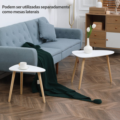 HOMCOM Conjunto de 2 Mesas Auxiliares com Pés de Madeira Mesas de Café para Sala de Estar Dormitório Escritório 59,5x39,5x45cm e 44,5x28,5x40cm Branco