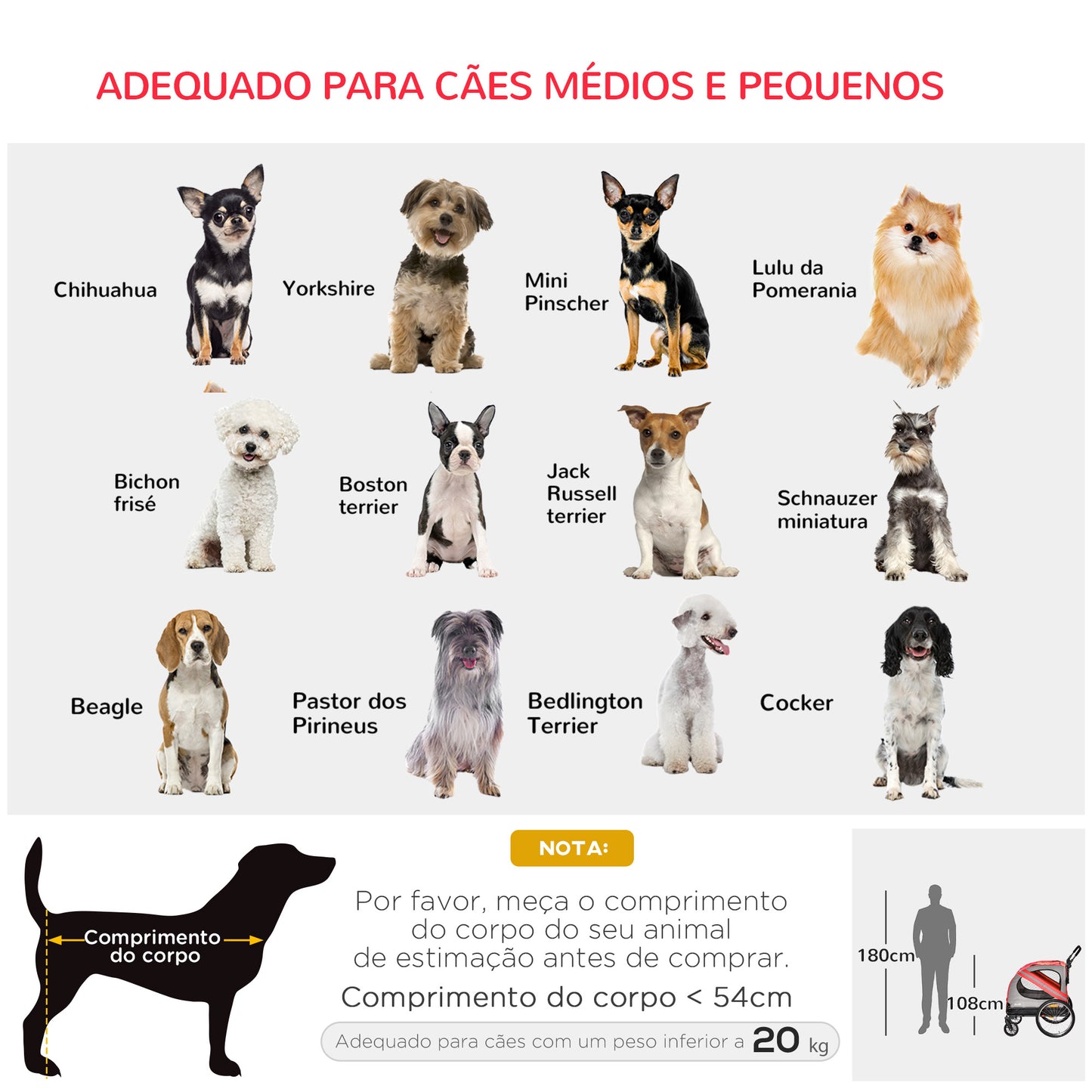 PawHut Reboque de Bicicleta para Cães 2 em 1 Transporte para Animais de Estimação com Porta Enrolável Janelas Cinto de Segurança Bandeira e 6 Refletores 140x72,5x108 cm Vermelho