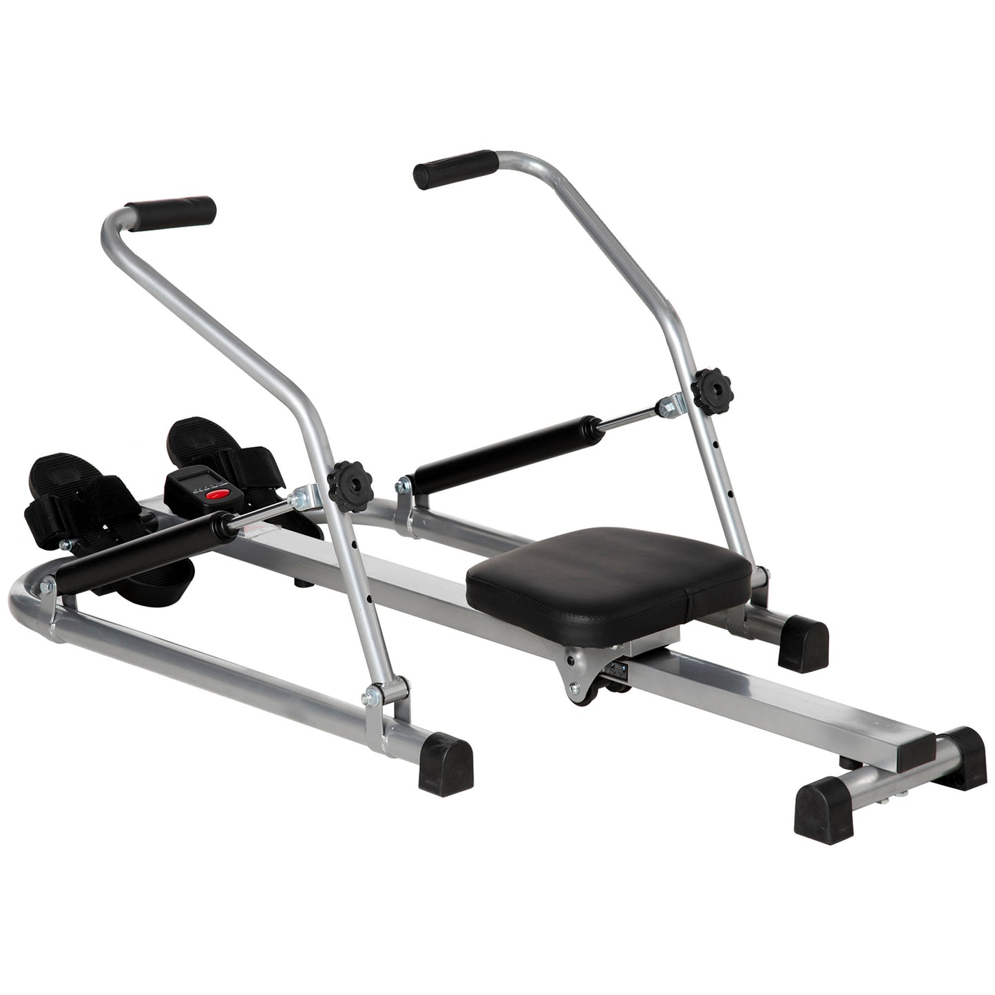 HOMCOM Máquina de Remo Hidráulico Dobrável com 4 Níveis de Resistência Ecrã Digital e Pedal Antiderrapante para Fitness em Casa Aço 129x70x70cm Preto e Prata