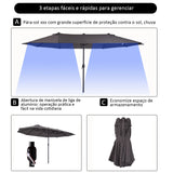 Chapéu de Sol Duplo 4,6 x 2,7 x 2,4 m – Proteção Anti-UV e Estrutura Metálica, Cinza