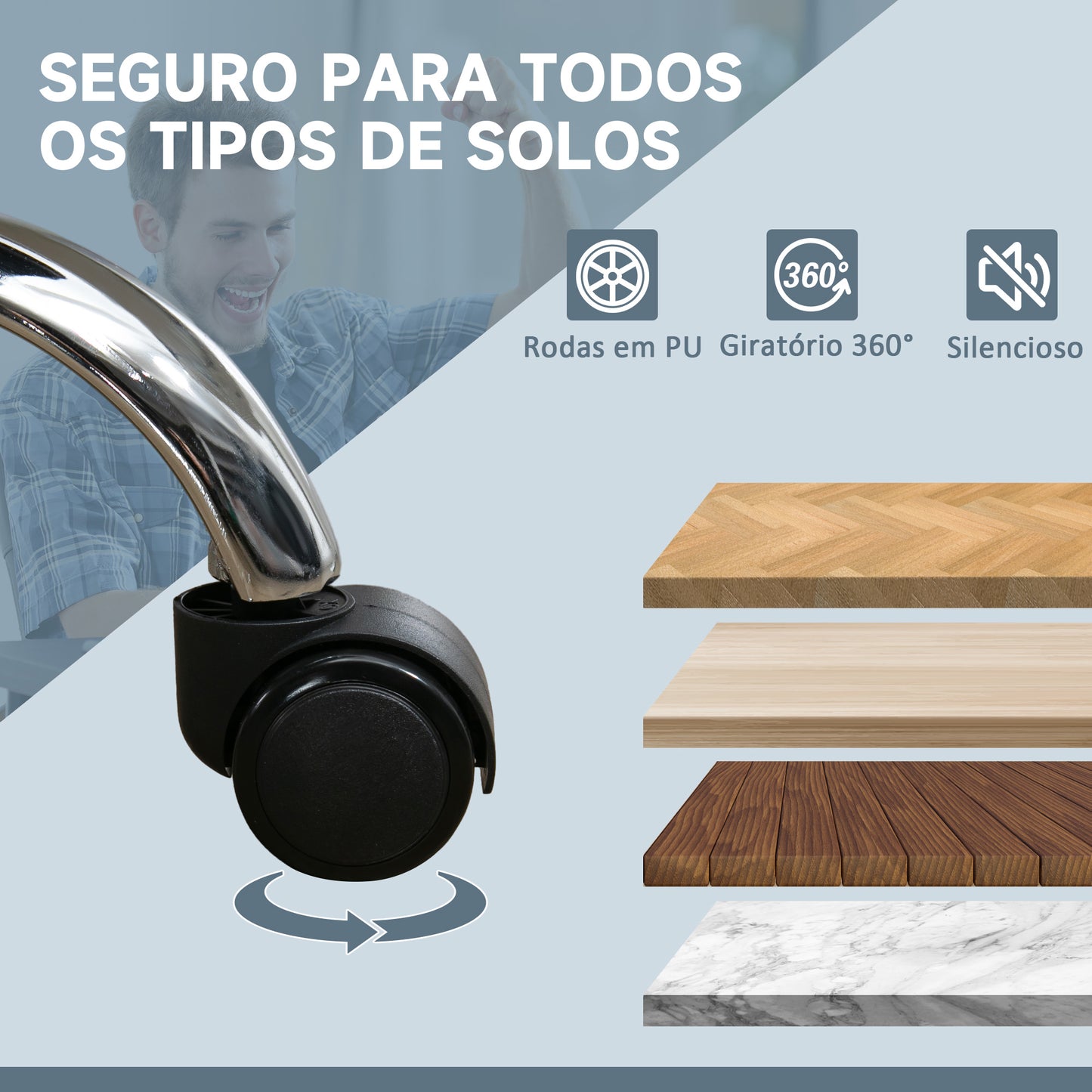 Vinsetto Cadeira de Escritório com 6 Pontos de Massagem por Vibração e Aquecimento Estofada em Couro PU Cadeira de Escritório Reclinável com Apoio para os Pés e Altura Ajustável 67x67x113-121 cm Cinza