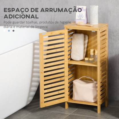 kleankin Armário Auxiliar Casa de Banho de Bambu Armário Casa de Banho com Prateleiras Ajustáveis Móvel de Armazenamento para Cozinha Anti-Tombo 30x19,9x70 cm Madeira