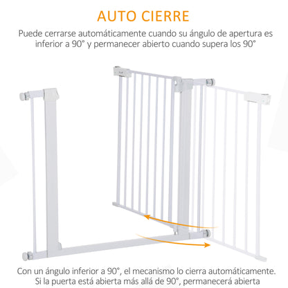 PawHut Barreira de Segurança para Cães Animais de Estimação 75-96cm para Escadas Portas e Corredores com Fechamento Automático Altura 76cm Branco