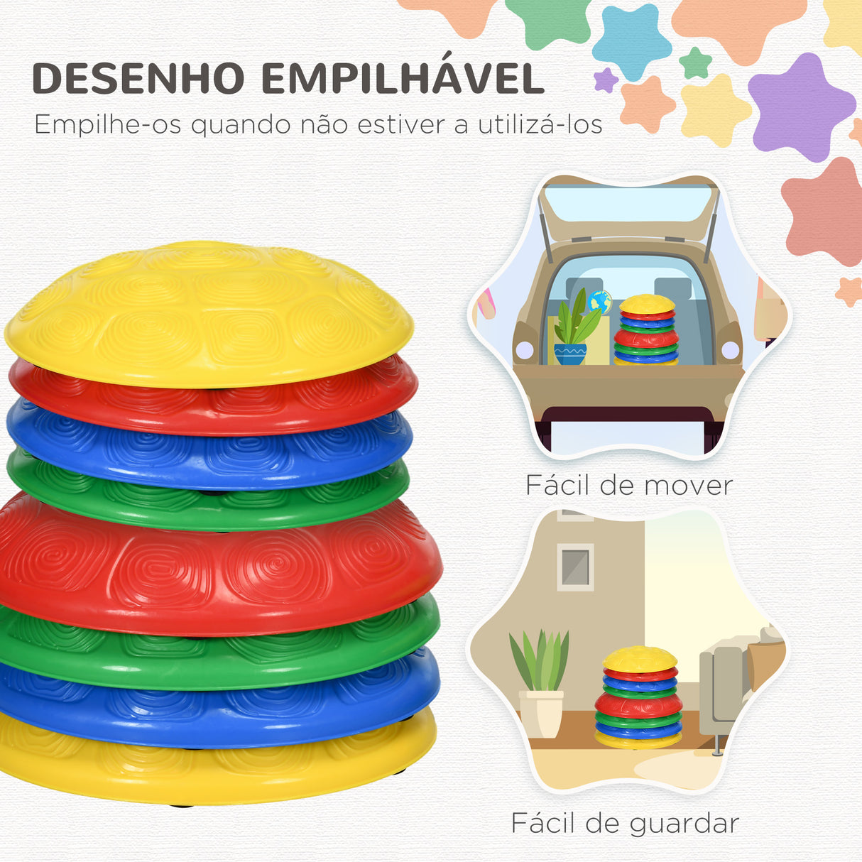 ZONEKIZ Pedras de Equilíbrio para Crianças de 3 a 8 Anos Conjunto de 8 Pedras de Equilíbrio Empilháveis com Base Antiderrapante para Treino de Equilíbrio e Promover a Coordenação Multicor