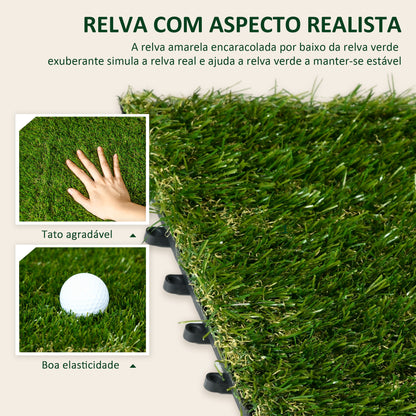 Outsunny Relva Artificial 30x30cm 10 Peças com Altura de 25mm Alta Densidade 11000 Relva Artificial de Encaixe para Exterior Pátio Terraço Verde