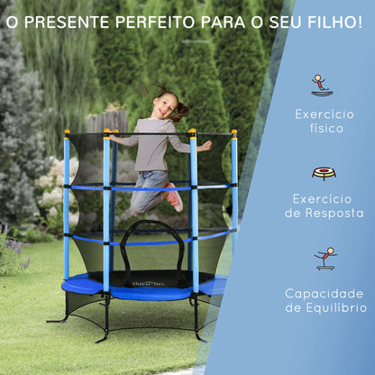 HOMCOM Trampolim para Crianças acima de 3 Anos Cama Elástica Infantil com Rede de Segurança e Estrutura de Aço para Interiores e Exteriores Carga 50 kg 163x163x163 cm Azul