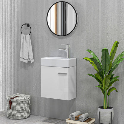 HOMCOM Móvel de Casa de Banho com Lavatório Móvel de Casa de Banho com Porta com Fechamento Suave e Armário Móvel com Lavatório Moderno 40x23x50 Branco Brilhante