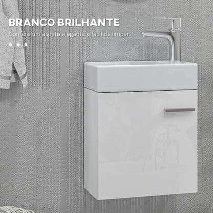 HOMCOM Móvel de Casa de Banho com Lavatório Móvel de Casa de Banho com Porta com Fechamento Suave e Armário Móvel com Lavatório Moderno 40x23x50 Branco Brilhante