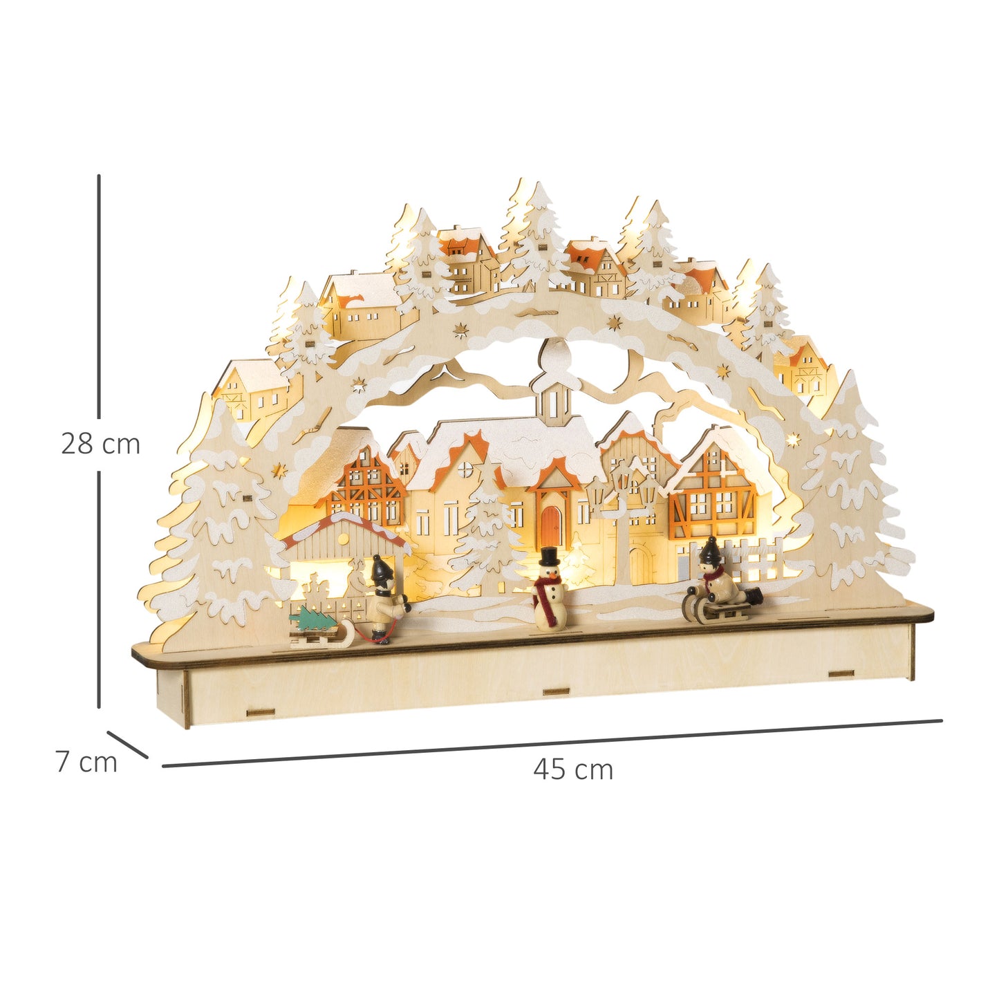 HOMCOM Casa de Vila Natal com 12 Luzes LED Cena Natalícia Iluminada Decoração de Natal para Escritório Mesa Lareira 45x7x28cm Madeira