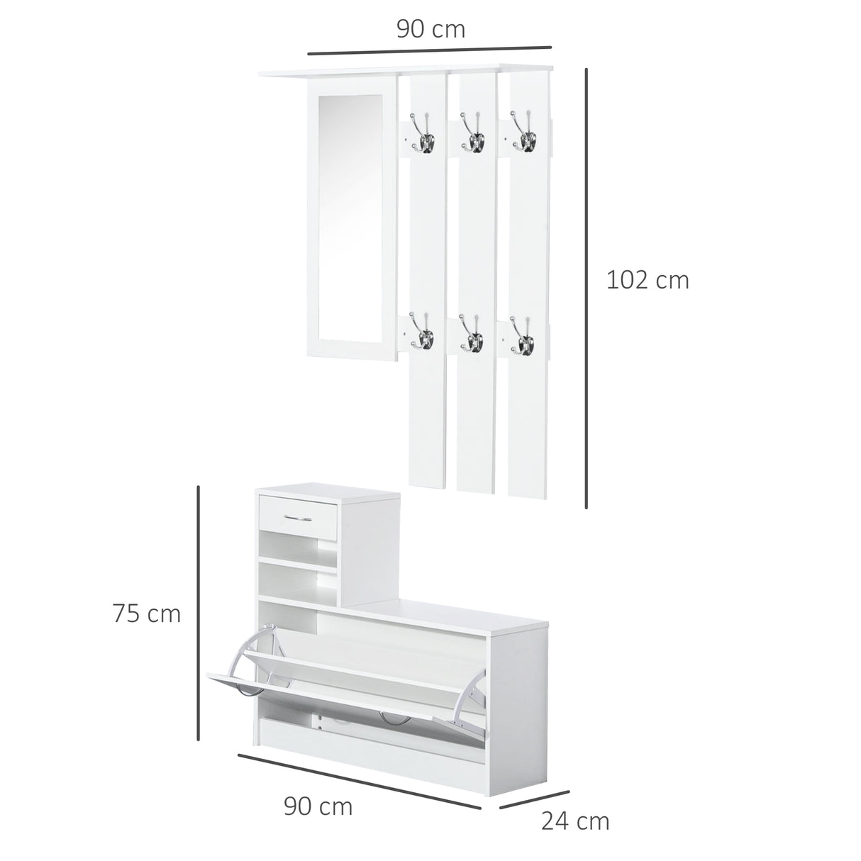 Conjunto de Entrada Dhyana Branco- Sapateira, Espelho e Cabide - Design Contemporâneo