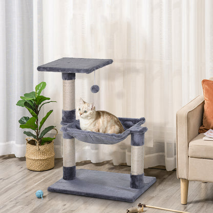 PawHut Árvore Arranhador para Gatos Torre para Gatos 50x36x70 cm Centro de Atividades com Rede Plataforma Poste de Sisal e Bola Suspensa Cinza