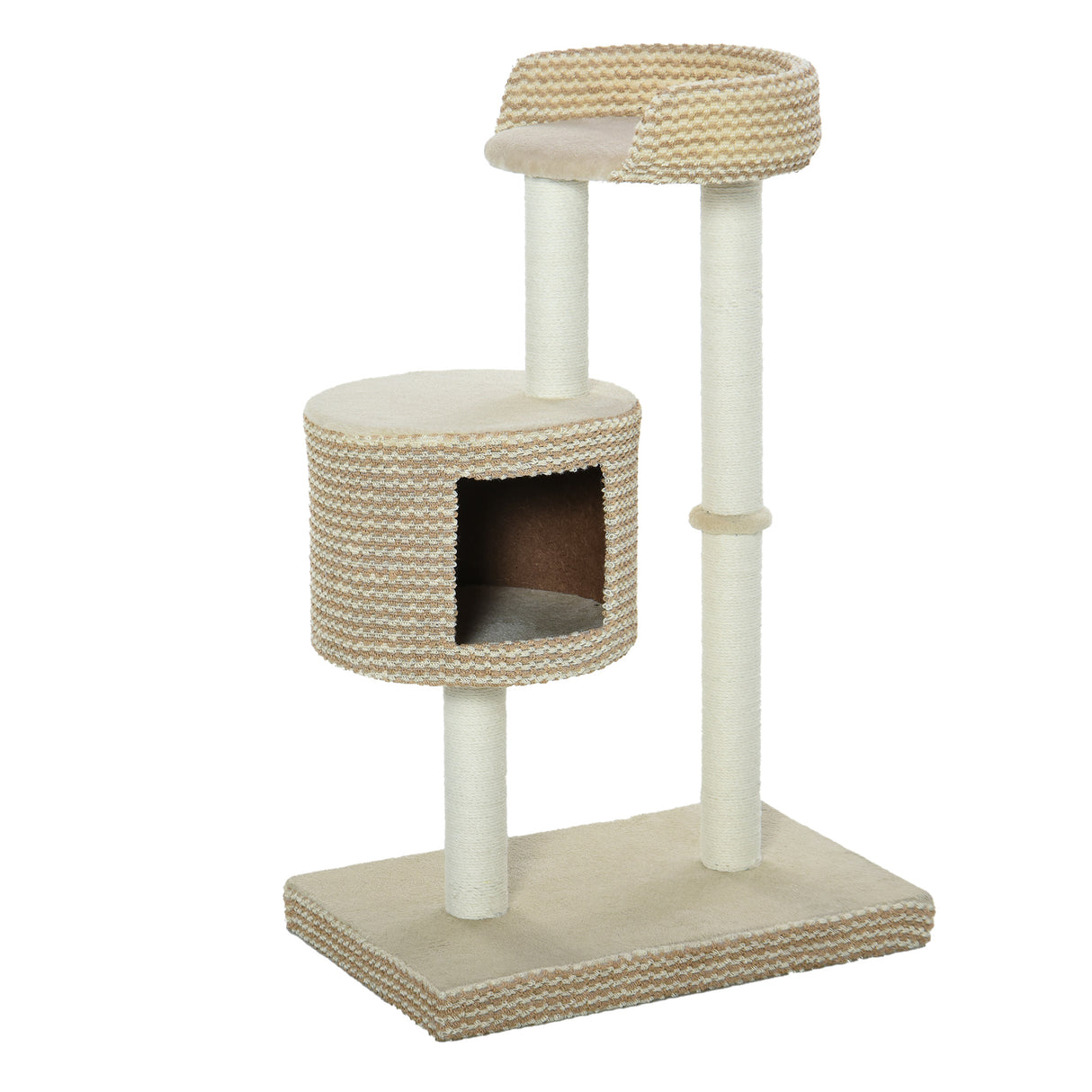 PawHut Árvore para gatos com Caverna de Pelúcia Postes de juta Plataforma confortável 61x41x96 cm Bege e Café