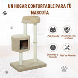 PawHut Árvore para gatos com Caverna de Pelúcia Postes de juta Plataforma confortável 61x41x96 cm Bege e Café