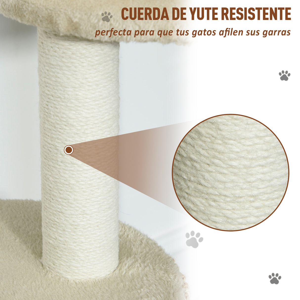 PawHut Árvore para gatos com Caverna de Pelúcia Postes de juta Plataforma confortável 61x41x96 cm Bege e Café