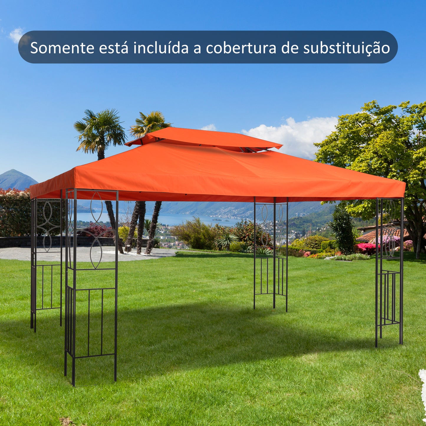 Outsunny Toldo de Substituição 4x3m para Pérgola de Jardim 2 Níveis Respirável com 10 Orifícios de Drenagem Cobertura de Substituição de Pérgola Exterior Terracota