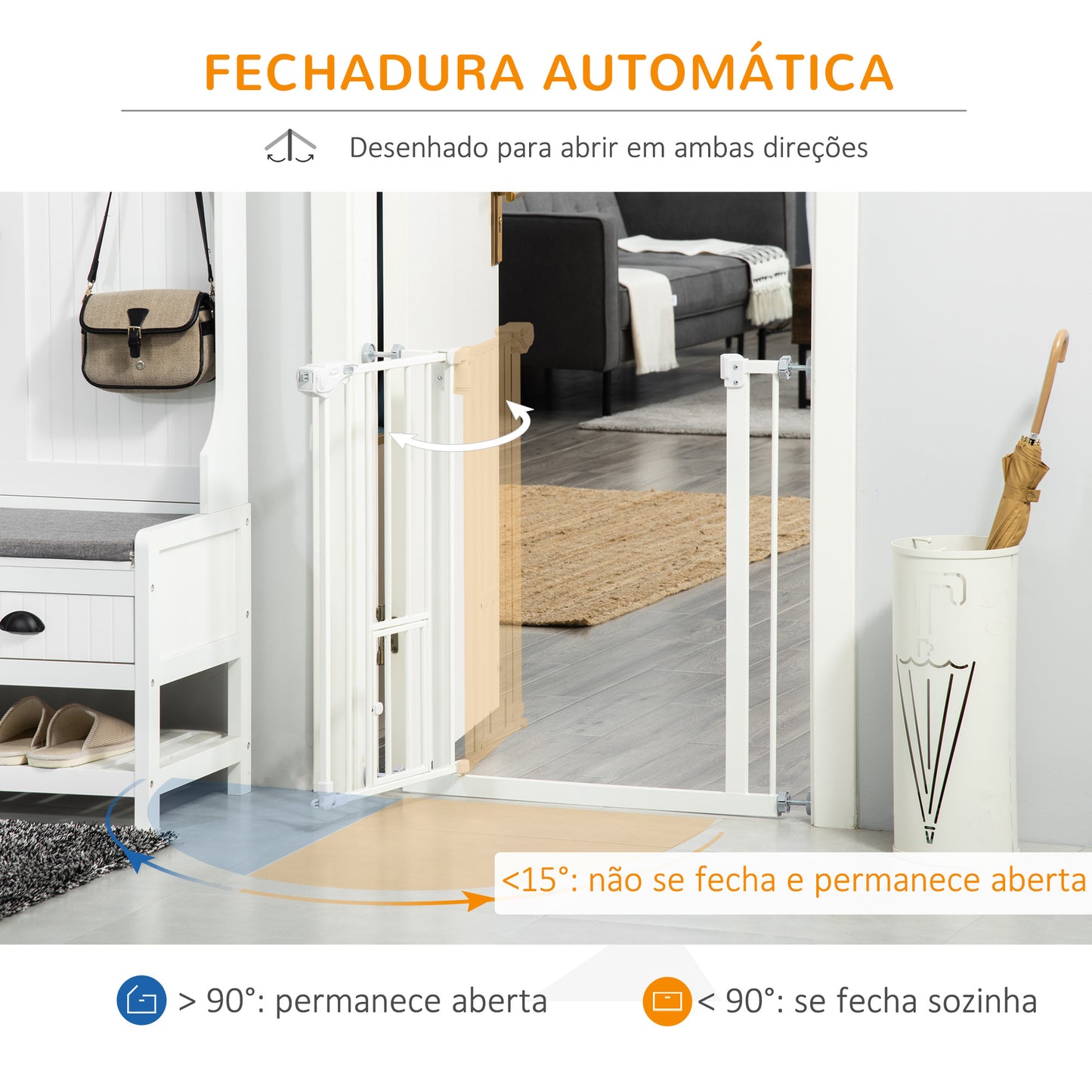 PawHut Barreira de Segurança para Cães Animais de Estimação 74-80cm para Escadas Portas e Corredor com Porta com Fechamento Automático e Sistema de Duplo Bloqueio Altura 76,2cm Branco