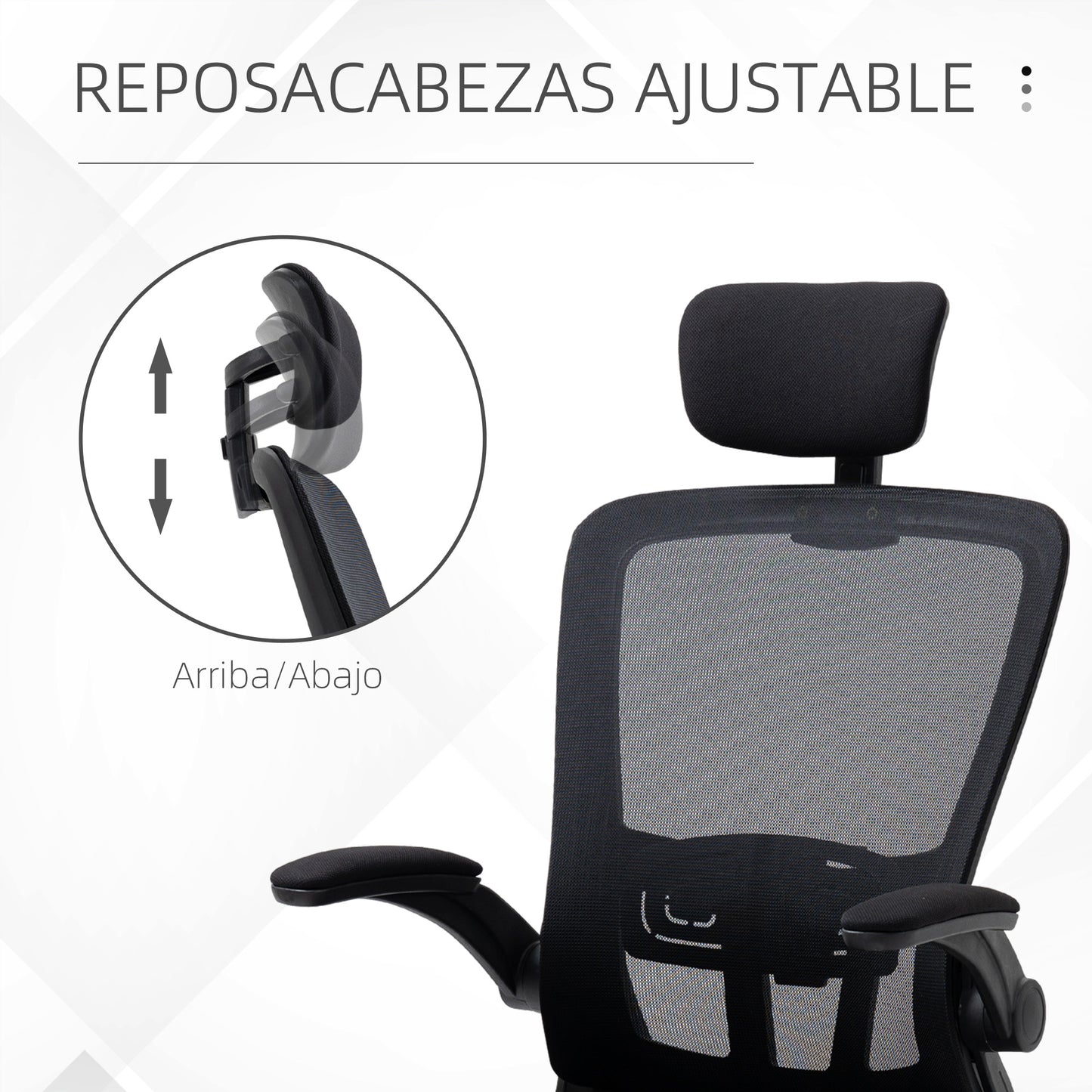 Vinsetto Cadeira de Escritório de Malha Ergonómica Cadeira de Escritório com Altura Ajustável Apoio para os Braços Dobrável Apoio para a Cabeça e Suporte Lombar Ajustáveis 65x64x114-122cm Preto