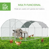 PawHut Galinheiro para Exterior Grande Gaiola de Aço Galvanizado com Teto de Tecido Oxford e Fechadura para 12-18 Galinhas Coelhos Aves 5,7x2,8x1,97cm Prata