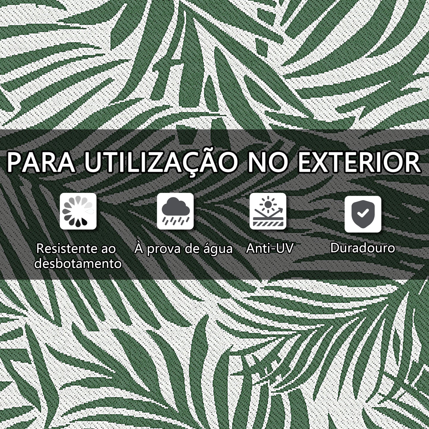 Outsunny Tapete de Exterior 152x243 cm Tapete Reversível com Padrão de Folhas para Varanda Pátio Campismo Praia Verde Escuro e Branco