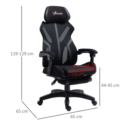 Vinsetto Cadeira de Gaming com Apoio para os Pés Retrátil Cadeira de Escritório Reclinável com Apoio para a Cabeça e Altura Ajustável 65x65x119-129cm Preto