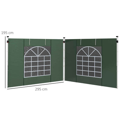 Outsunny Paredes Laterais para Tenda de 2 Painéis 295x195 cm com Janela Enrolável e Porta com Fecho de Correr para Tenda 3x3 m ou 3x6 m Verde