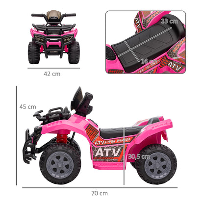 HOMCOM Quadriciclo Elétrico para Crianças de 18-36 Meses Veículo Elétrico a Bateria 6V Infantil com Velocidade 2km/h 70x42x45 cm Rosa